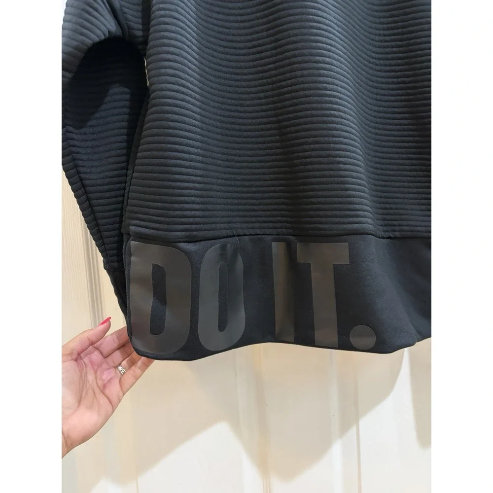 Nike Dri-FIT Ribbed Crewneck Sweatshirt Black Just Do It Logo Women's S